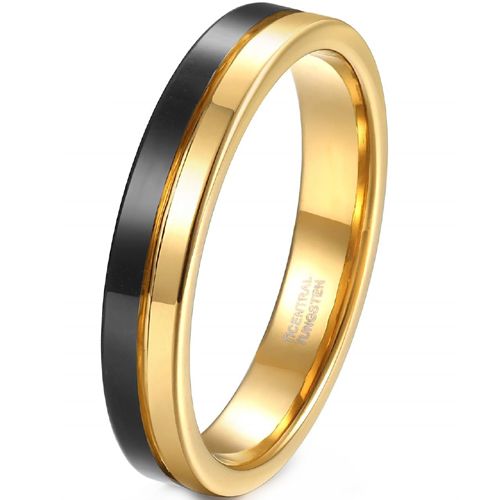 **COI Tungsten Carbide Black Gold Tone Center Groove Pipe Cut Flat Ring-9317