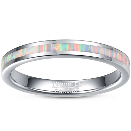 **COI Tungsten Carbide 3mm Crushed Opal Pipe Cut Flat Ring-9368AA