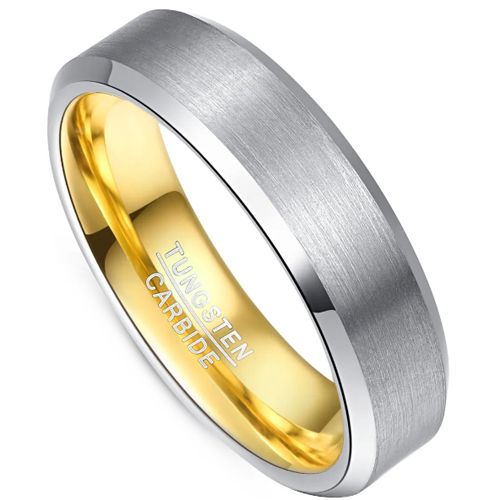 **COI Tungsten Carbide Gold Tone Silver 4mm Beveled Edges Ring-9377AA