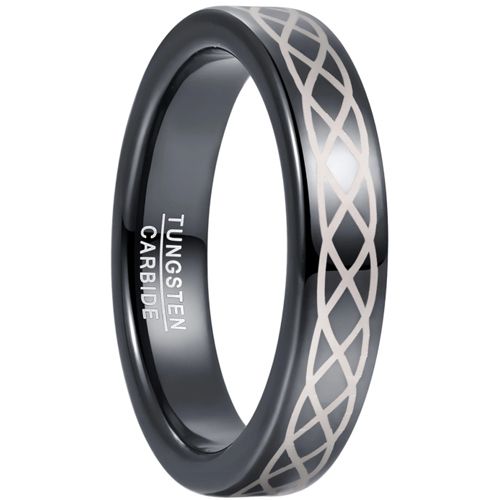 **COI Black Tungsten Carbide Celtic Pipe Cut Flat Ring-9378AA