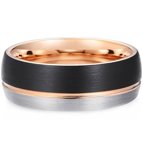 **COI Tungsten Carbide Black Rose Silver Offset Groove Dome Court Ring-9386AA