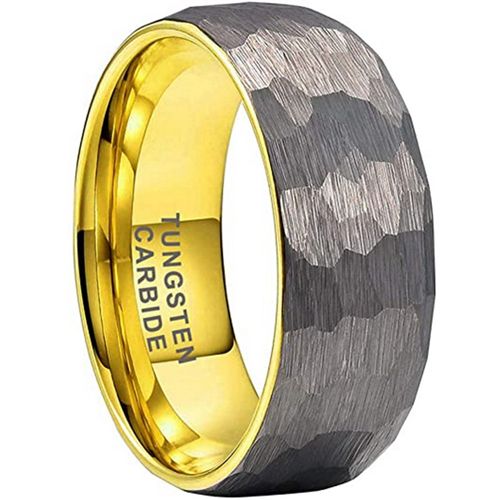 **COI Tungsten Carbide Gold Tone Silver Hammered Dome Court Ring-9401DD