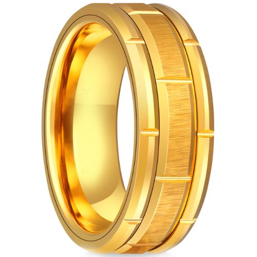 **COI Gold Tone Tungsten Carbide Tire Tread Brick Pattern Ring-9735DD