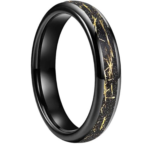 **COI Tungsten Carbide Black/Gold Tone/Rose/Silver Meteorite & Gold Foil Dome Court Ring-9831DD
