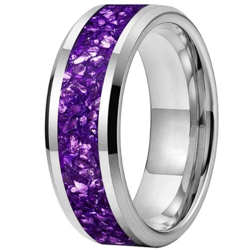 **COI Tungsten Carbide Black/Gold Tone/Rose/Silver Amethyst & Meteorite Beveled Edges Ring-9843DD