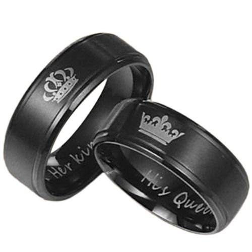 *COI Black Tungsten Carbide King Queen Crown Ring-TG4712
