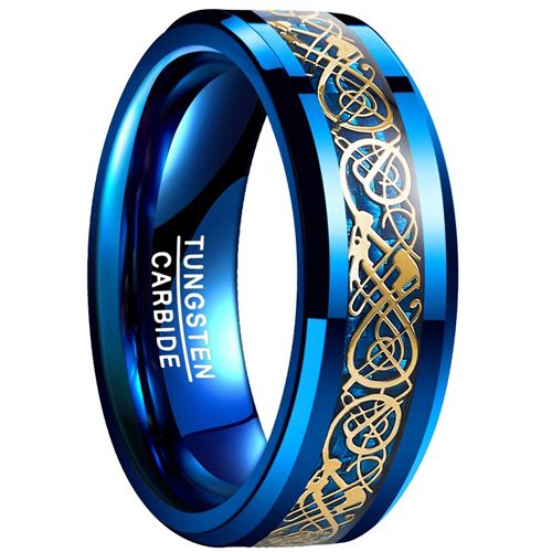 COI Blue Tungsten Carbide Dragon Beveled Edges Ring-TG4195