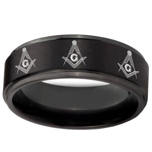 COI Black Tungsten Carbide Masonic Step Edges Ring-TG1078CC