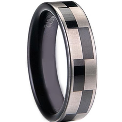 COI Black Tungsten Carbide Checkered Dome Court Ring-TG1413
