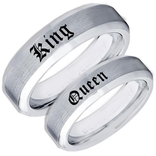 *COI Tungsten Carbide King Queen Beveled Edges Ring-TG1755CC
