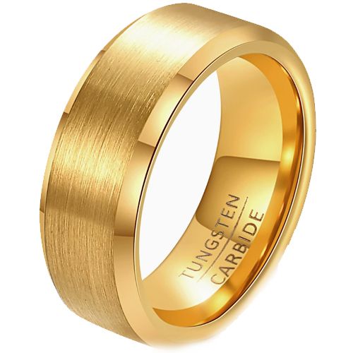 *COI Gold Tone Tungsten Carbide Polished Shiny Matt Beveled Edges Ring-TG1829