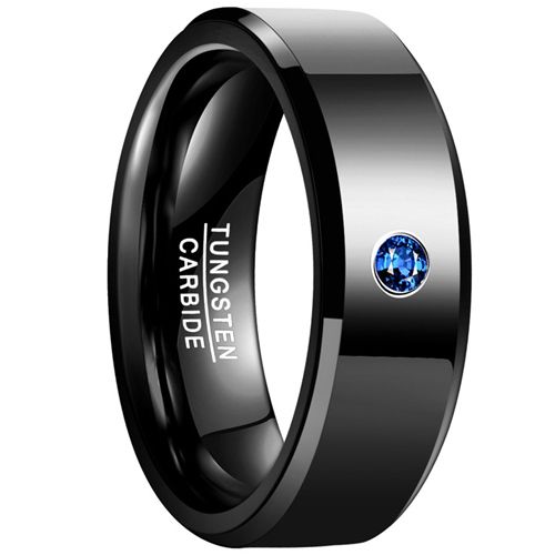 COI Tungsten Carbide Created Sapphire Beveled Edges Ring-TG1853