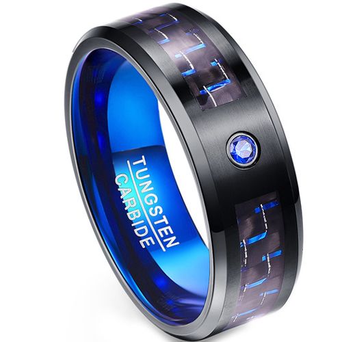 *COI Tungsten Carbide Black Blue Carbon Fiber Ring-TG1988AAA