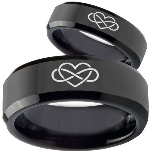 *COI Black Tungsten Carbide Infinity Heart Ring-TG2058