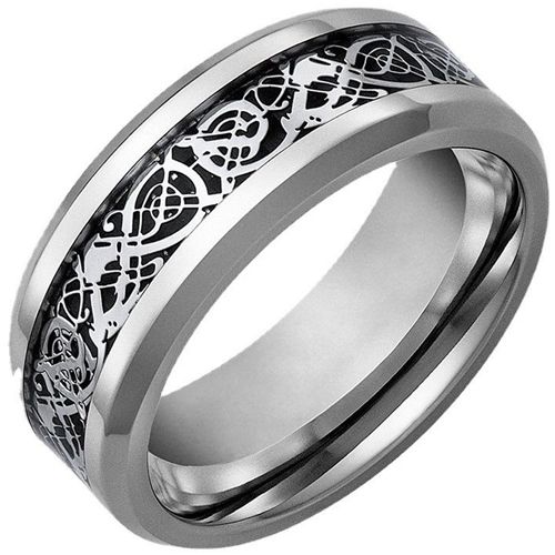 COI Tungsten Carbide Dragon Beveled Edges Ring - TG2124