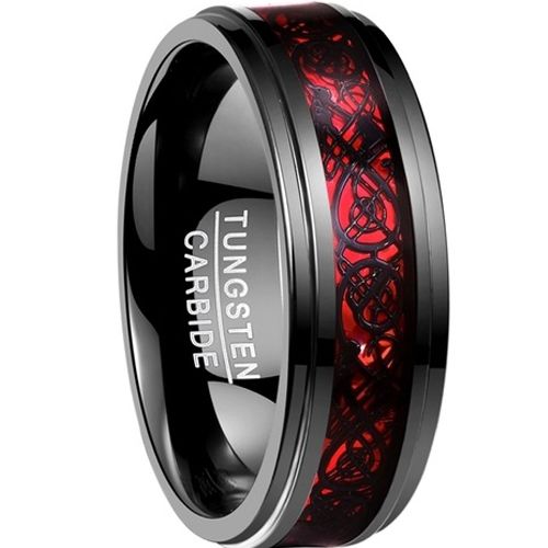 COI Black Red Tungsten Carbide Dragon Step Edges Ring-TG2214