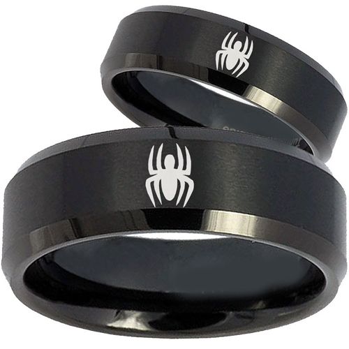 COI Black Tungsten Carbide Spider Man Beveled Edges Ring-2433BB
