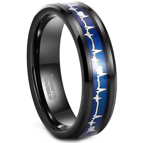 COI Black Tungsten Carbide Heartbeat & Heart Carbon Fiber Ring-TG2795AA