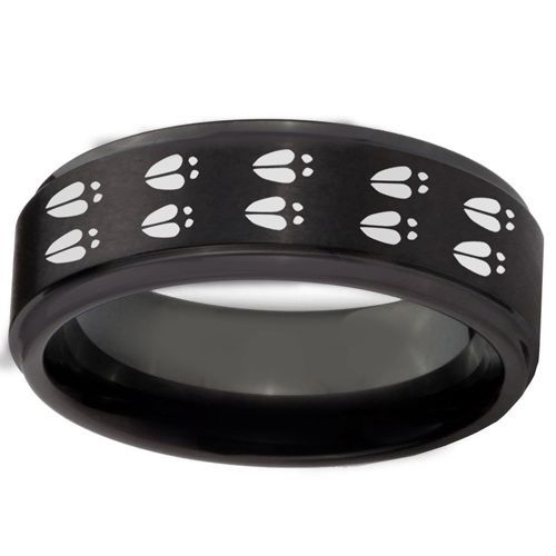 COI Black Tungsten Carbide Paws Print Step Edges Ring-TG2938BB