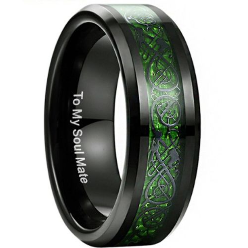 COI Black Green Tungsten Carbide Dragon Beveled Edges Ring-TG3353