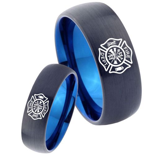 COI Tungsten Carbide Black Blue Firefighter Ring - TG3465