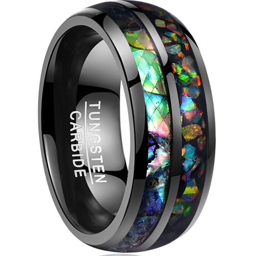 COI Black Tungsten Carbide Crushed Opal Dome Court Ring - TG3565B