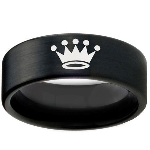 COI Black Tungsten Carbide King Crown Dome Court Ring-TG3579