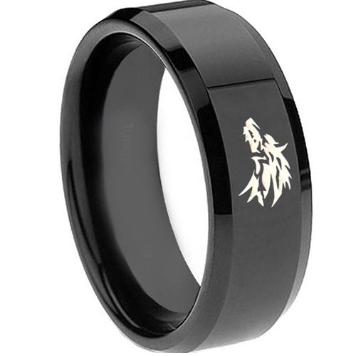 COI Black Tungsten Carbide Wolf Beveled Edges Ring-TG3688