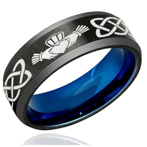 COI Tungsten Carbide Black Blue Mo Anam Cara Beveled Edges Ring - TG3780