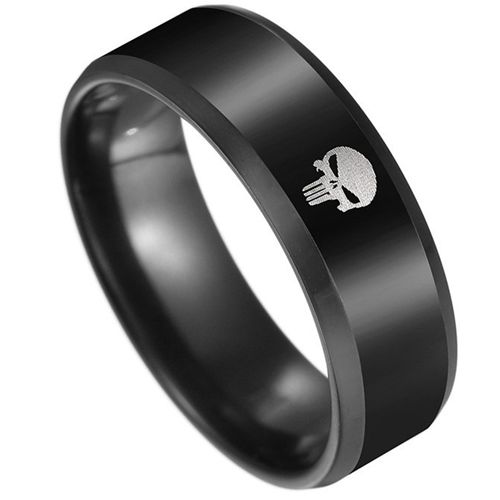 COI Black Tungsten Carbide Marvel Skull Punisher Ring-TG3971