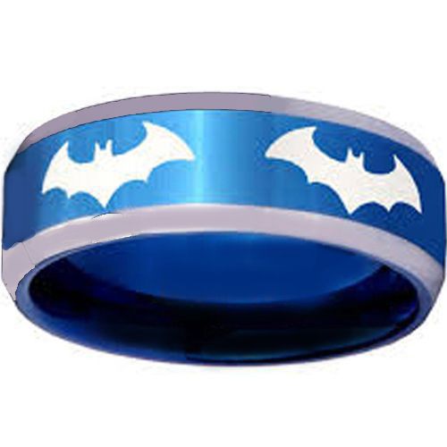 *COI Blue Tungsten Carbide Bat Man Beveled Edges Ring-TG3867