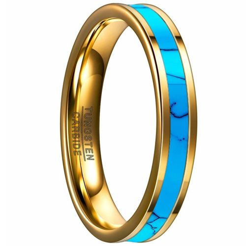 COI Gold Tone Tungsten Carbide Turquoise Flat Ring-TG4094B