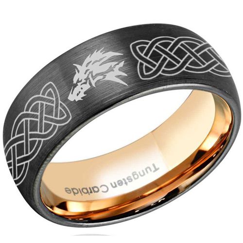 COI Tungsten Carbide Black Rose Wolf Celtic Ring-TG4322CC