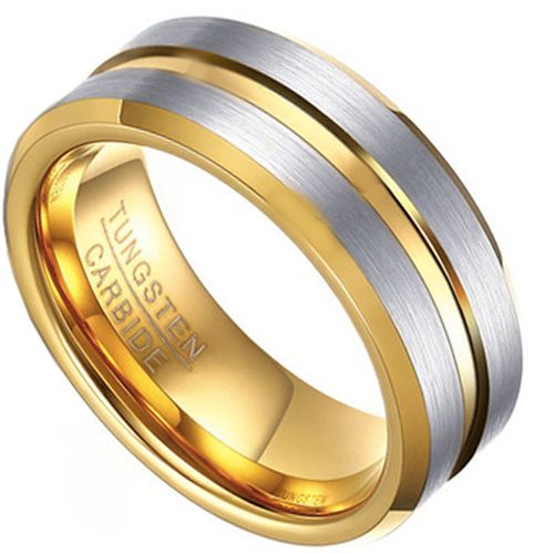 COI Gold Tone Tungsten Carbide Center Groove Ring-TG4475CC