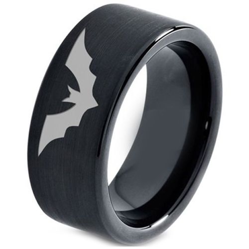 COI Black Tungsten Carbide Bat Dome Court Ring - TG4661