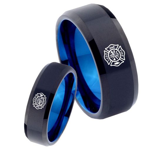 COI Tungsten Carbide Black Blue Firefighter Ring - TG4739