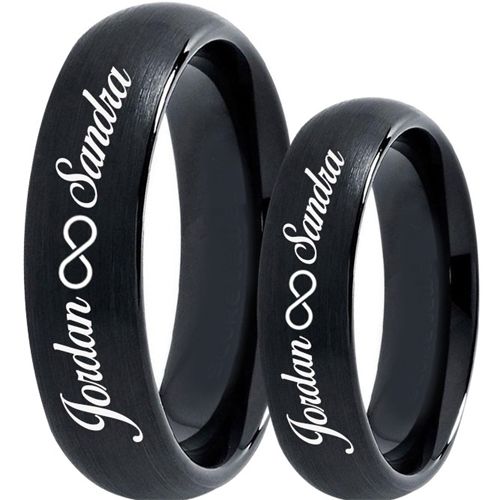 COI Black Tungsten Carbide Ring With Custom Names Engraving-TG5019