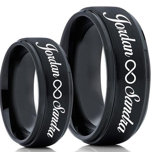 COI Black Tungsten Carbide Ring With Custom Names Engraving-5020