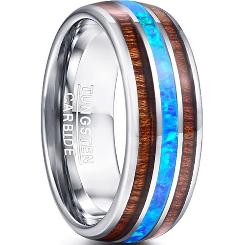 COI Tungsten Carbide Wood & Crushed Opal Dome Court Ring-TG5028