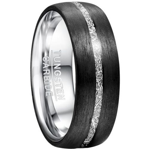 COI Tungsten Carbide Black Silver Meteorite Dome Ring-TG5034