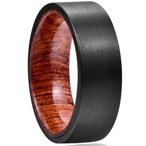 COI Black Tungsten Carbide Wood Pipe Cut Flat Ring-TG5041