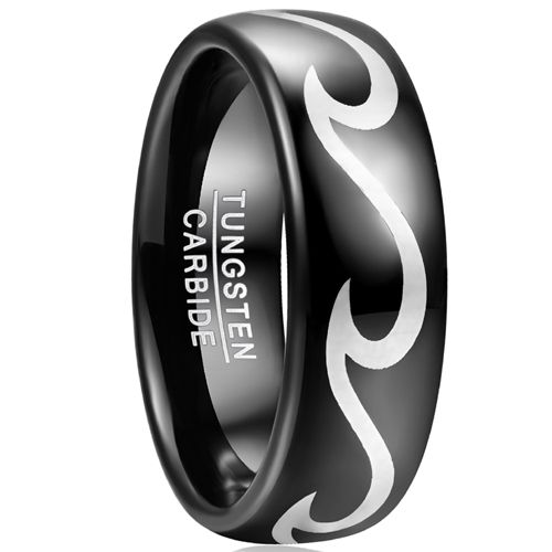 COI Black Tungsten Carbide Celtic Dome Court Ring-TG5042