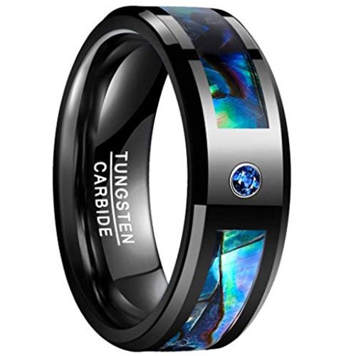 **COI Black Tungsten Carbide Abalone Shell Ring With Cubic Zirconia-TG5097