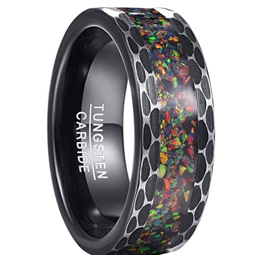 COI Black Tungsten Carbide Crushed Opal Hammered Ring-TG5107