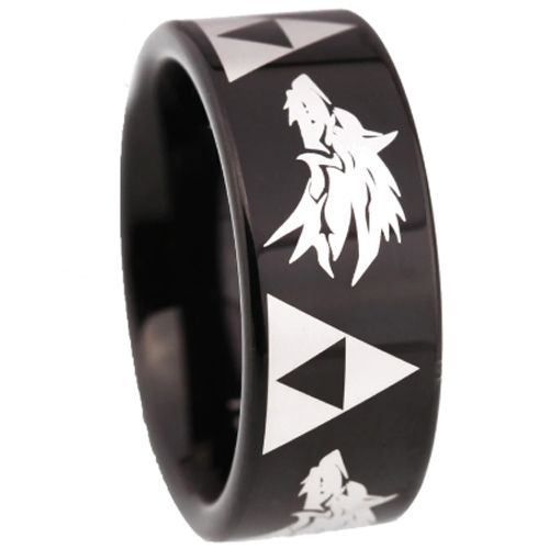 COI Black Tungsten Carbide Legend Zelda Wolf Dome Court Ring-TG5211