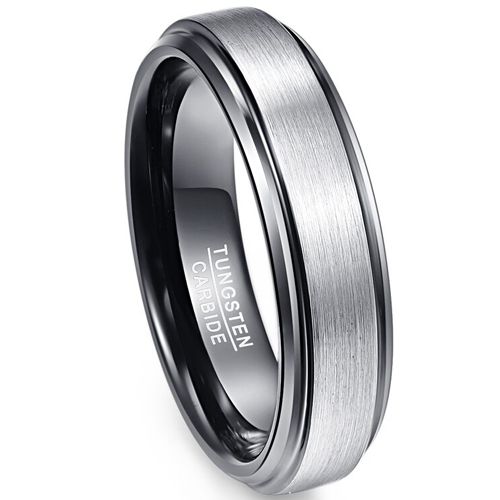 COI Tungsten Carbide Black Silver Step Edges Ring-TG723