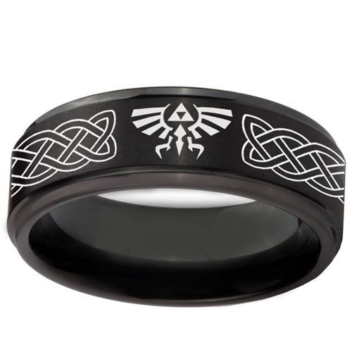 *COI Black Tungsten Carbide Legend Zelda Celtic Ring-TG808C