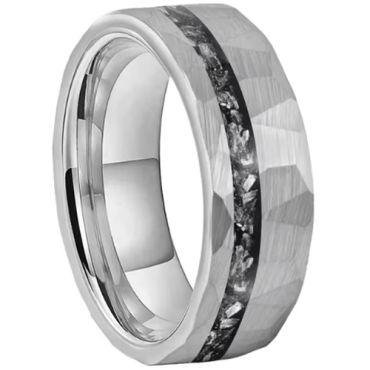 ***COI Tungsten Carbide Hammered Ring With Meteorite-00519DD