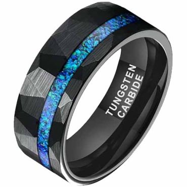 ***COI Tungsten Carbide Black/Silver Faceted Ring With Meteorite-00770DD