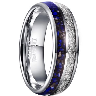 ***COI Tungsten Carbide Lapis Lazuli & Meteorite Dome Court Ring-00832DD